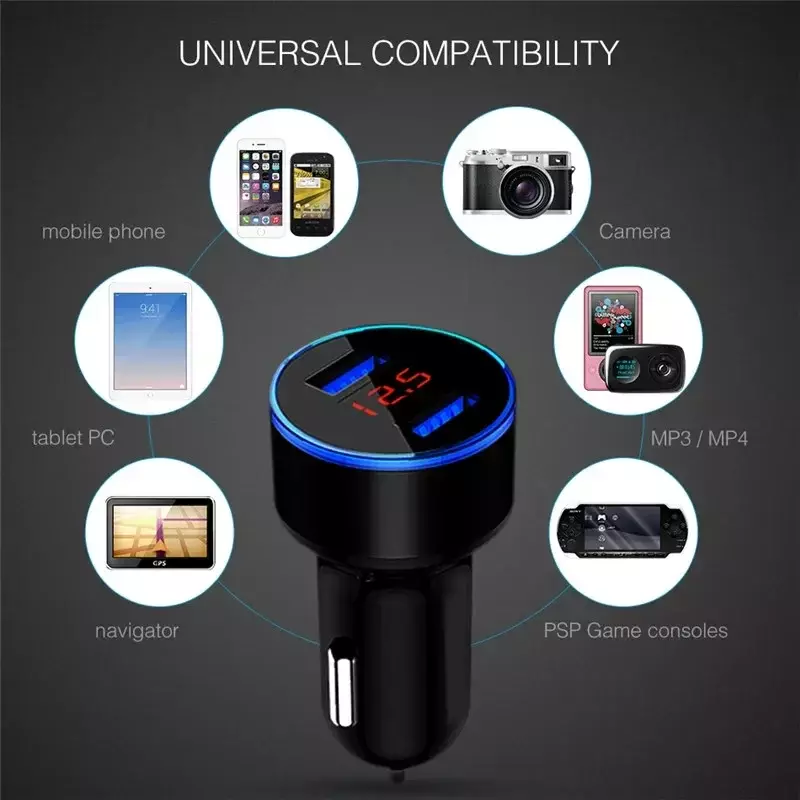 Car Charger Dual USB 3.1A Adapter Cigarette Lighter LED Voltmeter For All Types Mobile Phone Charger Smart Dual USB Charging
