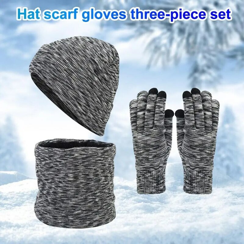 Velvet Lining Hat Scarf Gloves Set Knitting Warm Hat Scarf Gloves Set Cozy Winter Hat Scarf Gloves Set Tie for Weather for Men