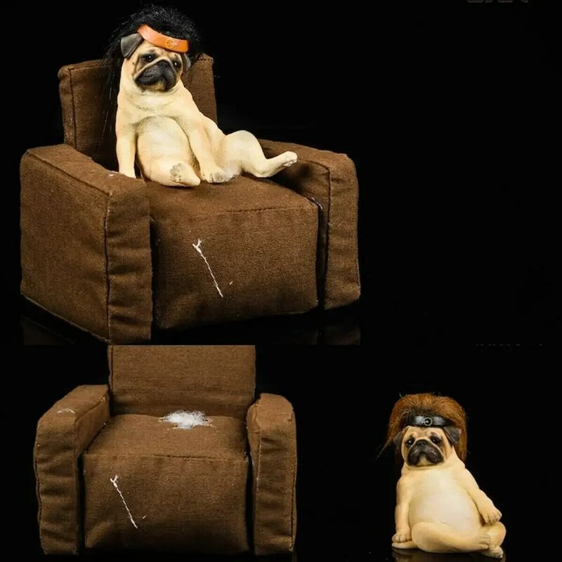 JXK 1/6 dekadencki mops z sofą rysunek Pet Model psa Canidae zwierząt kolekcjoner zabawka prezent żywica dekoracja stołu