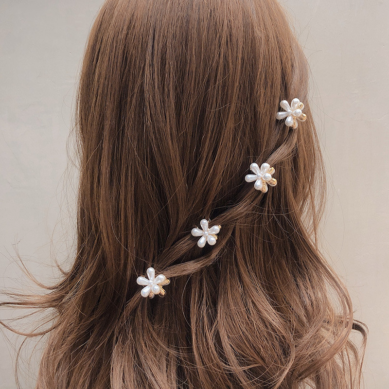 2 pçs moda feminina meninas mini imitação de pérola flor garras cabelo titular doce grampo de cabelo ferramenta estilo simples acessórios para o cabelo