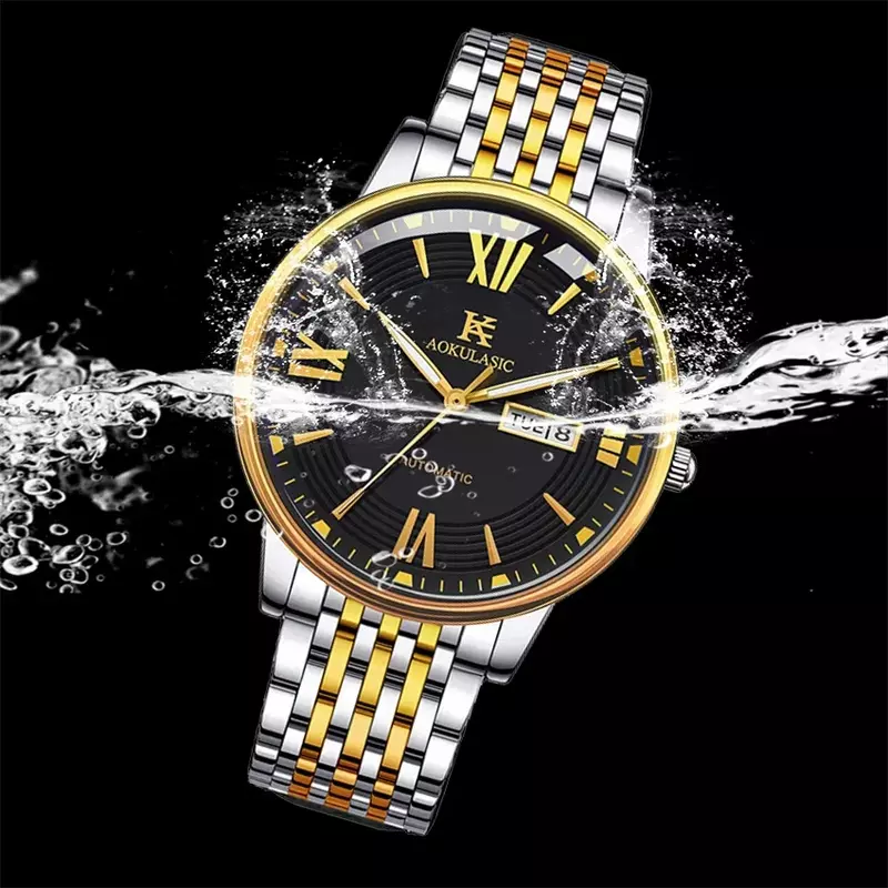 ساعة أوتوماتيكية ميكانيكية للرجال AOKULASIC ، ساعة يد مقاومة للماء ، ساعة مضيئة ، علامة تجارية فاخرة ، أزياء رجالية ، أعمال ، رياضة