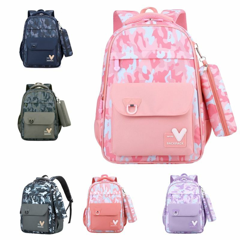 Tas punggung ke sekolah Mochila, tas punggung anak laki-laki dan perempuan remaja, tas sekolah kanvas dengan tempat pensil