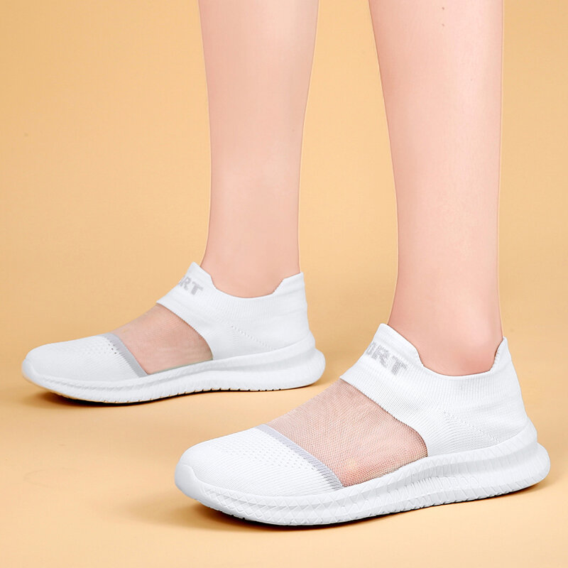 Zapatillas de deporte para mujer, zapatos deportivos blancos huecos para caminar y trotar, con cojín de aire, para verano