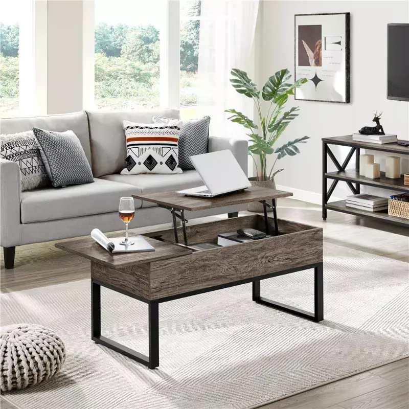 Split Lift Top Rectangular Wood Coffee Table, Small Space, Taupe