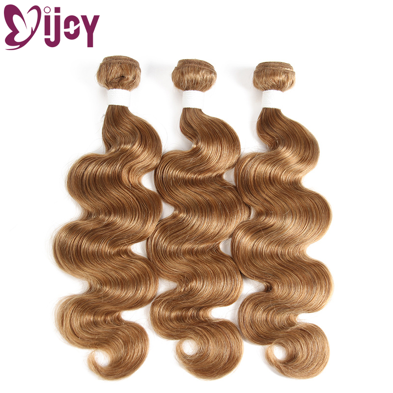IJOY-mechones de pelo ondulado con malla Frontal, extensiones de cabello humano Remy, rubio miel, 13x4, 3/4 unidades