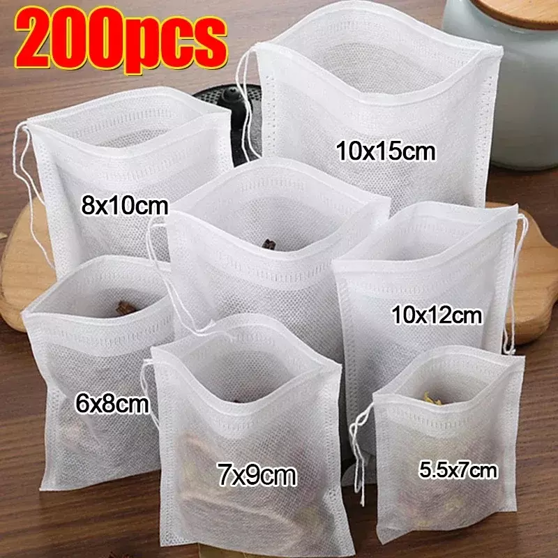 Sacos de filtro descartáveis de chá de tecido não tecido, filtros selados vazios com cordão, Teaware de cozinha para especiarias de café