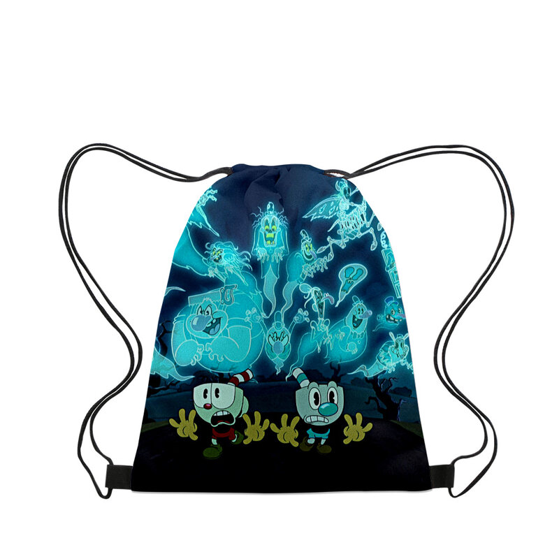 The Cuphead Show Anime 2023 New Handbags Cloth Canvas Drawstring Bag Women Men Leisure Bags