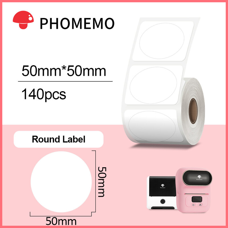Stiker Label Termal Perekat Bundar Putih Phomemo Tag Identifikasi Tahan Air untuk Printer Label M110/M200/M220