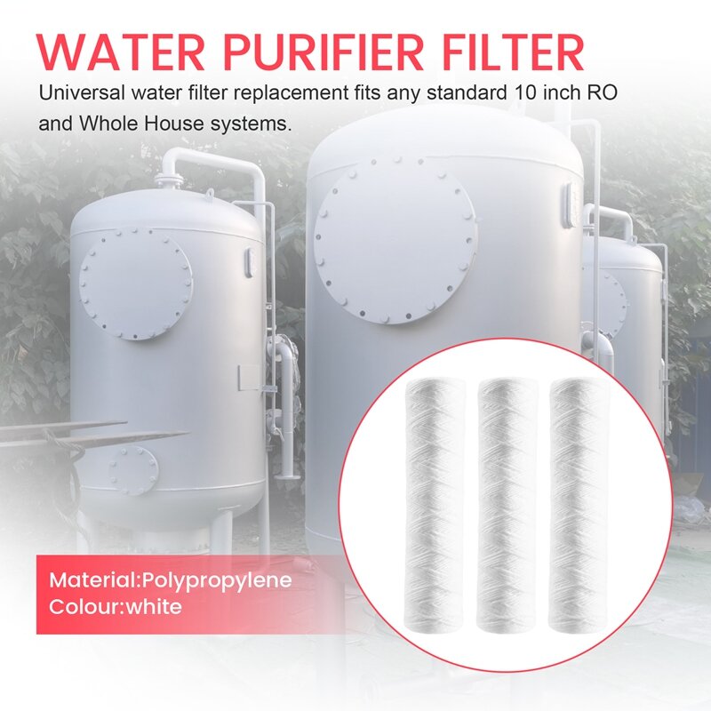 Purificador de agua de 3 piezas, cartucho de filtro de cuerda enrollada de 10 pulgadas, 5 micras, filtro de algodón PP