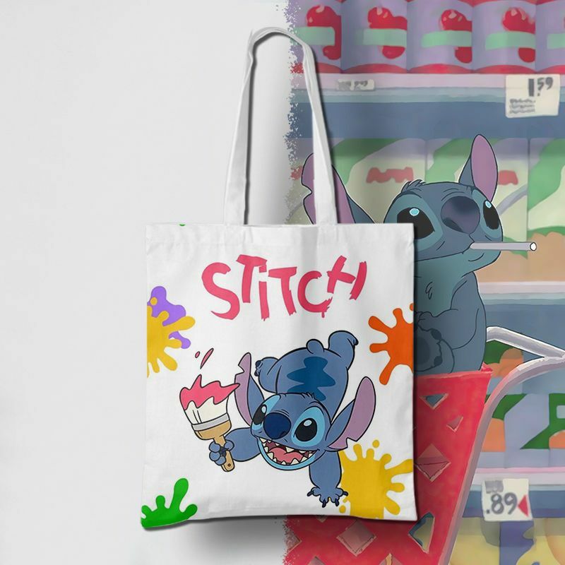 Sac à bandoulière en toile de dessin animé Disney Stitch pour femmes, sac à bandoulière initié, sacs périphériques mignons, shopping