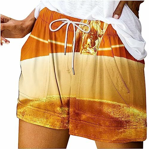 Shorts estampados com gota de cerveja feminina, shorts casuais soltos, cor sólida, roupa de verão minimalista, roupa externa
