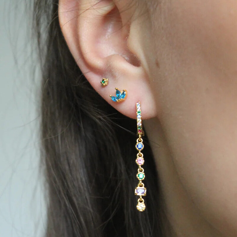925 Sterling Silver Needle Nine Color Water Drop Zircon Pendant Hoop Earrings for Women Exquisite Wedding Party Jewelry Earrings