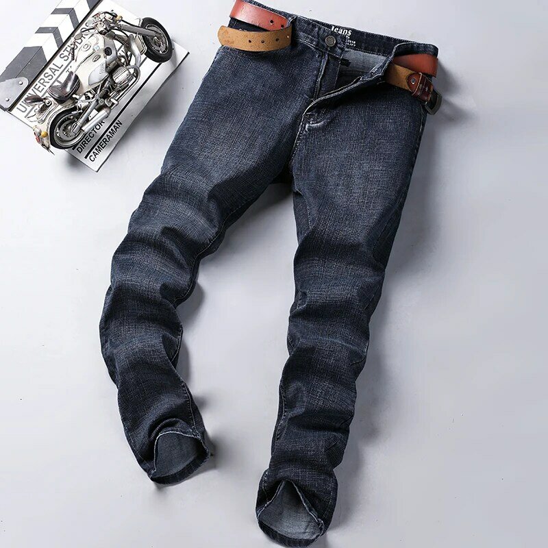 Business Men's Jeans Casual Straight Stretch Fashion Classic Blue Work Denim Trousers Male WTHINLEE Brand Clothing Size 28-40