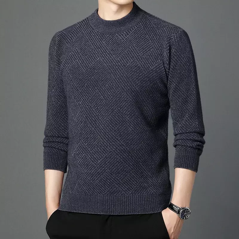 Мужской свитер, корейские модные свитера на подкладке для мужчин, новинка 2024, красивая Повседневная Теплая мужская одежда со средним воротником