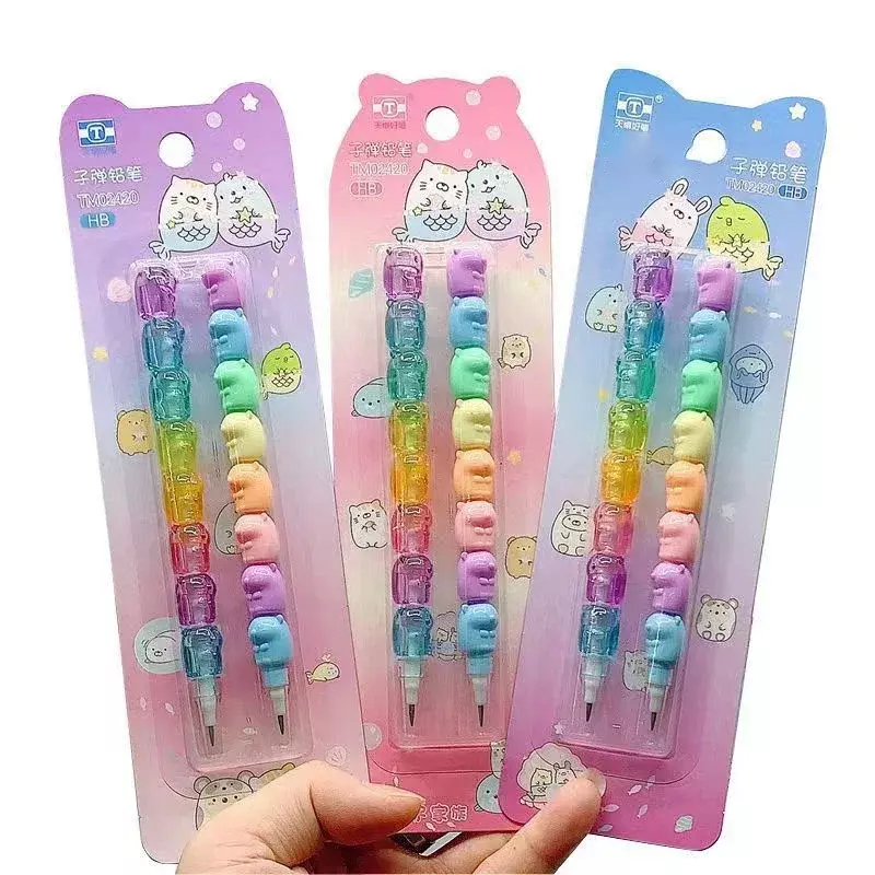 2pcs/pack Cartoon Animals Mechanical Pencils Kawaii HB Lead Non Sharpening Pencil for Writing Korean Stationery Kids Gift Office
