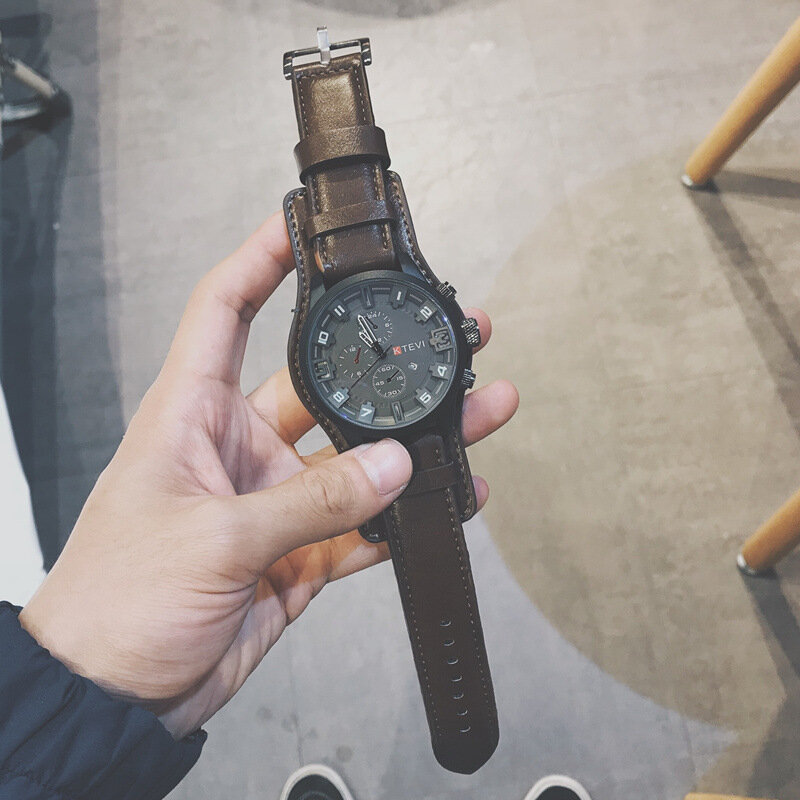Hot moda zegarek mężczyźni duża tarcza Sport zegarki skórzany pasek ponadgabarytowy zegarek kwarcowy armia zegarek wojskowy Relogios Masculino