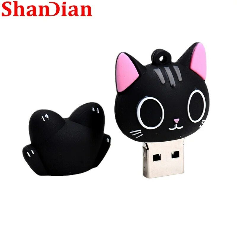 JASTER Cartoon Silicone Black and white cat USB 2.0 Flash Drive 16GB 32GB 64GB Pen drive 128GB free Graduation Gifts Key Chain