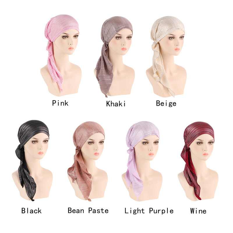 Hijab pré-amarrado elástico monocromático para mulheres, wrap, lenço de cabeça, turbante muçulmano, gorro, chapéu interno, bonés femininos, moda
