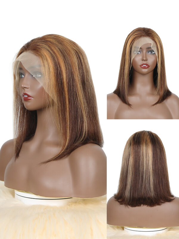 Perruque Bob Lace Front Wig naturelle courte, cheveux lisses, 13x4, 99J, P4/27