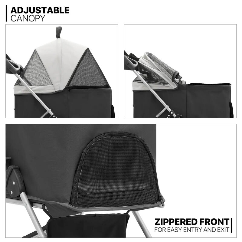 Zwarte 3-In-1 Opvouwbare Kinderwagen Afneembare Draagzak, Autostoeltje Voor Kleine/Middelgrote Huisdieren Tot 33 Pond