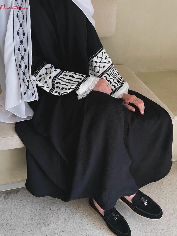 Quimono bordado extragrande feminino, Manto muçulmano, Abaya fêmea, Comprimento total, Borla, Muçulmano, Serviço de adoração, Moda, wy1969