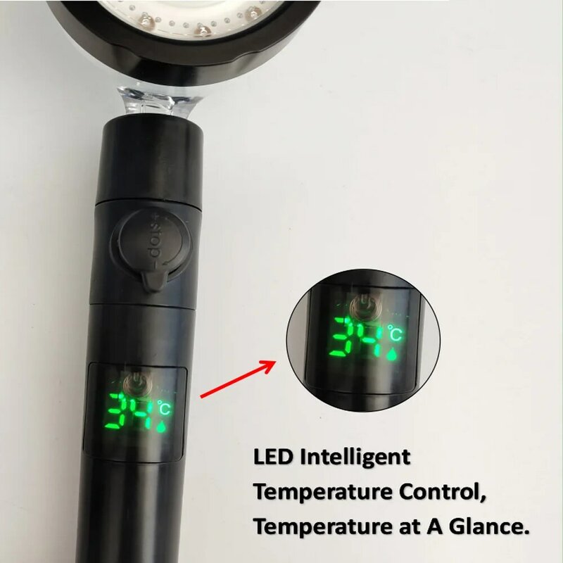 LED Digital Temperatura Display Shower Head, colorido Fan spray bocal, precipitação de alta pressão, banheiro, controle de temperatura