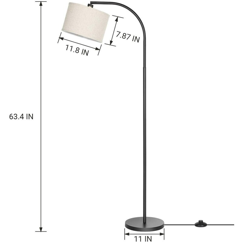 Lámpara de pie arqueada moderna de EE. UU., lámpara de pie curvada alta de 63,4 pulgadas