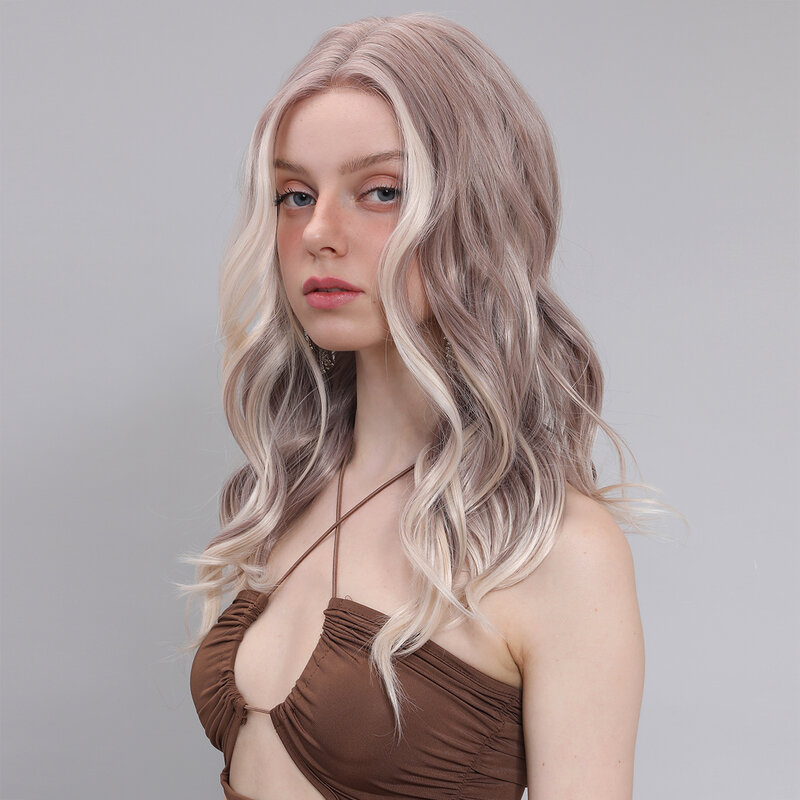 Smilco-pelucas rizadas con frente de encaje para mujer, pelo largo sintético, parte en T gris, 13x5x1, fiesta diaria, resistente al calor