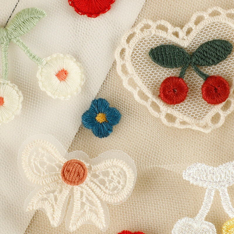 DIY Cherry Flower Embroidery Patches, Emblemas de tecido sem adesivo, Hair Clips Emblem, Acessórios para bolsa, Handmade Bow, Novo, 2024