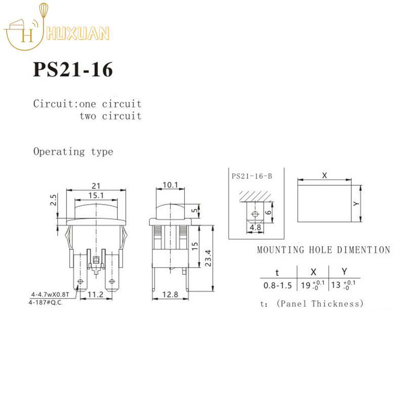4Pins 16A Self-Lock On Off Push Button Rocker Switch PS21-16 With Light Heater Electrical Touch Switch For Vacuum