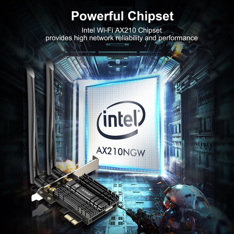 EDUP-adaptador WiFi WiFi6E Intel AX210 PCIE, tarjeta de red WiFi 5374Mbps, Bluetooth 5,3, 2,4G/5G/6GHz, PCI Express 802.11AX con MU-MIMO