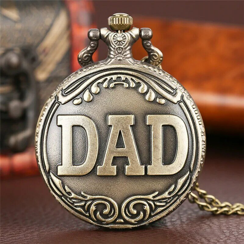 Relógio de bolso quartzo completo para homens, estilo vintage, capa com palavras de pai, colar analógico, corrente, relógio, presente para o pai