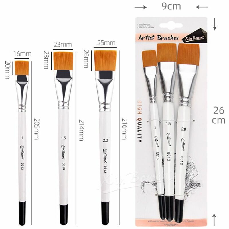 3PCS/Set Short Rod Oil Painting Brush Nylon Hair Big Flat Head Acrylic Painting Brushes Art Painting Supplies