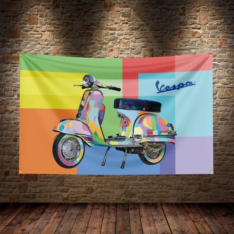 Poliéster Digital Bandeira Impressão, Itália Vespa Scooter, Moto Banner