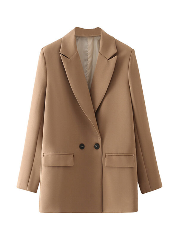 Женский офисный двубортный Блейзер, винтажное пальто с отложным воротником и длинным рукавом, верхняя одежда, Стильные топы