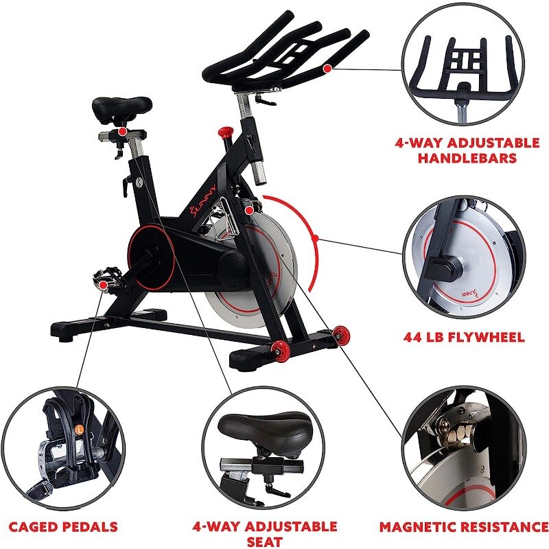 Sunny Health & Fitness Premium Magnetic Belt Drive Indoor Cycling Stationary Exercise Bikes with Optional SunnyFit App Enhanced