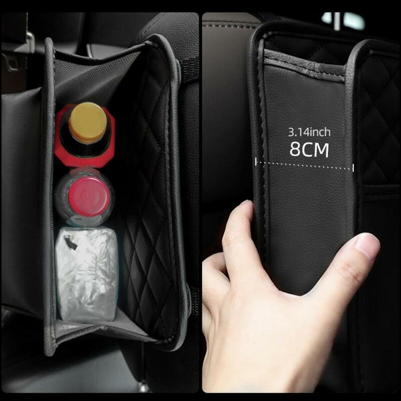 Impermeável Car Seat Back Storage Bag com Quick Release Buckle, Faux Leather Organizer, Capacidade
