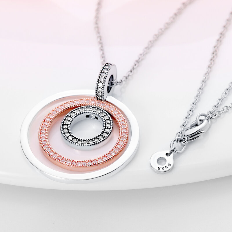 Prawdziwy 925 srebrny naszyjnik dla kobiet okrągły wiszący błyszczący Pave cyrkoniowy naszyjnik prezent na biżuteria na urodziny z okazji rocznicy mody