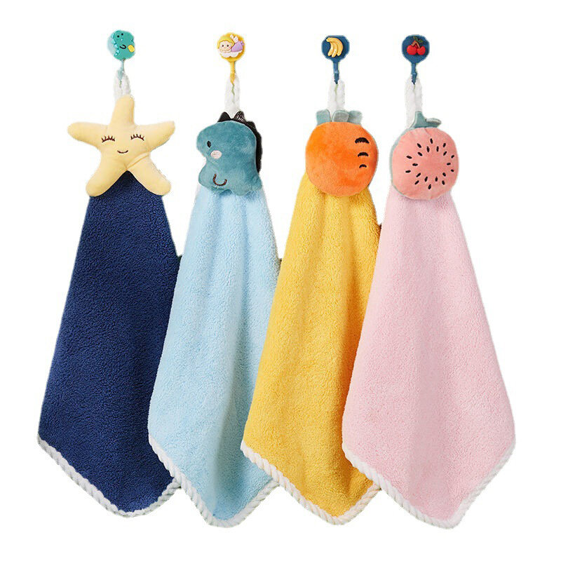 Toalla de mano para niños, pañuelo de secado absorbente, paño de limpieza de cocina, paño de lana de Coral con lazo colgante