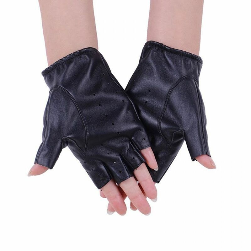Mode Vrouwen Hete Zwarte Handschoenen Pu Leer Rijden Halve Vinger