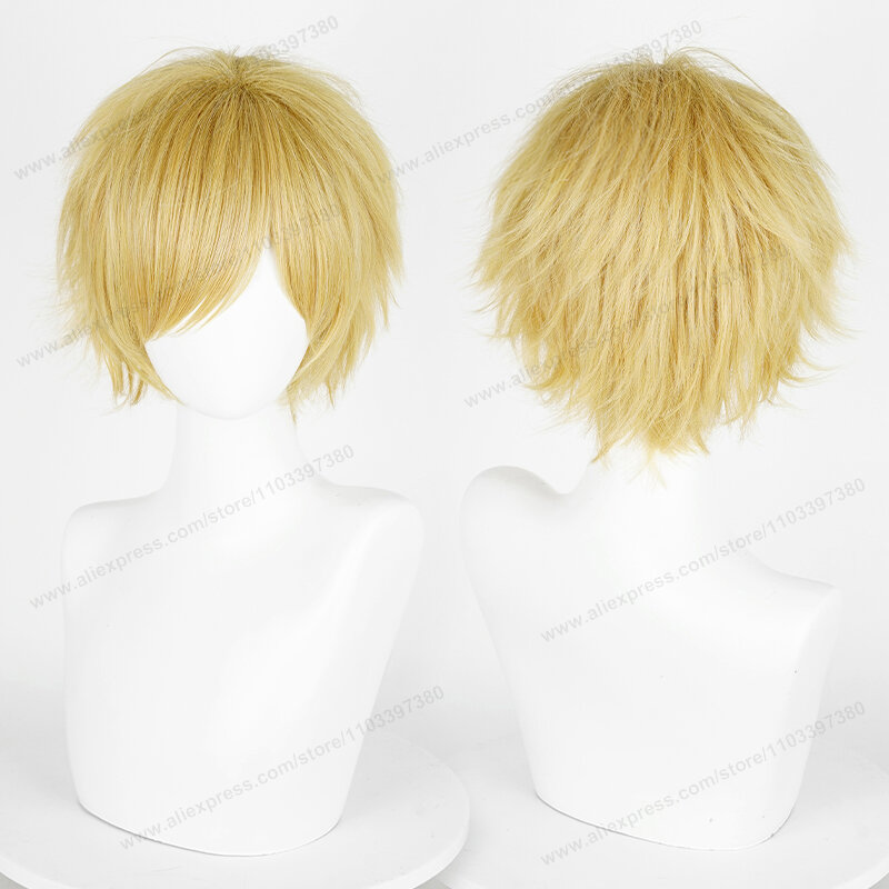 Peluca de Anime de 30cm para hombre y mujer, pelo sintético resistente al calor, color negro, blanco, verde, marrón, morado, azul, gris, rojo y dorado