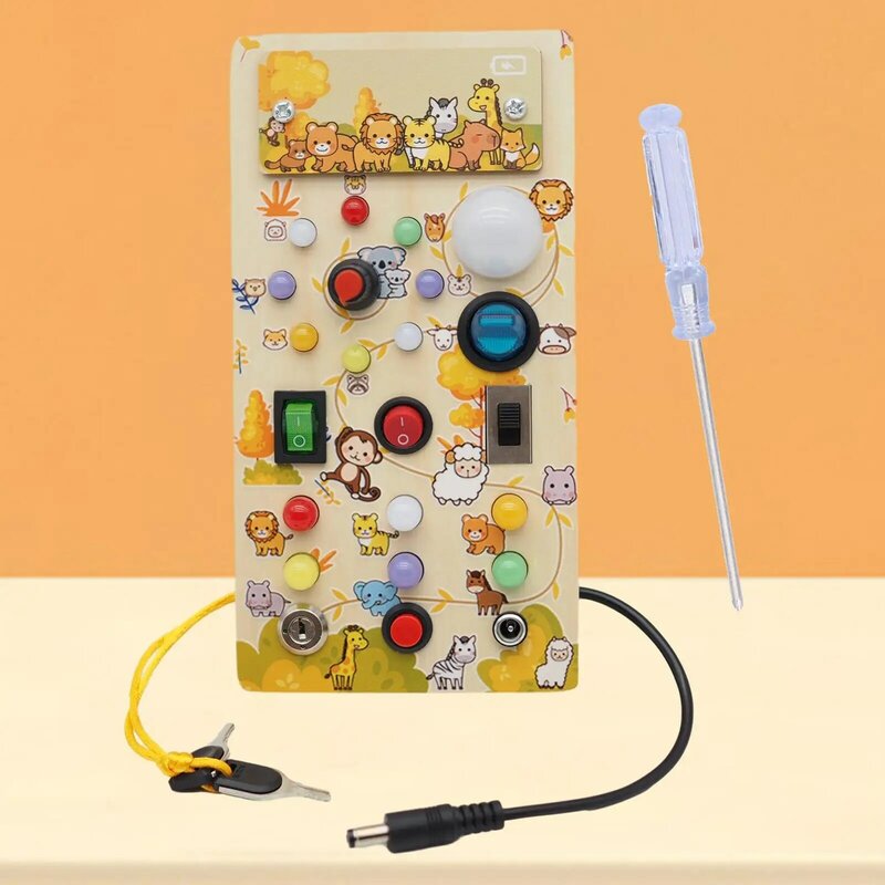 Lights Switch Busy Board Toys with Buttons Toddlers Learning Cognitive Basic Motor Skills Kids Activity Sensory Board Toy