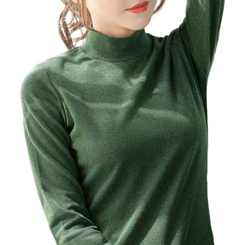 Top Half-high Collar Neck Protection Long Sleeve Thick Warm Pullover Simple Style Slim Fit Windproof Lady Bottoming Blouse