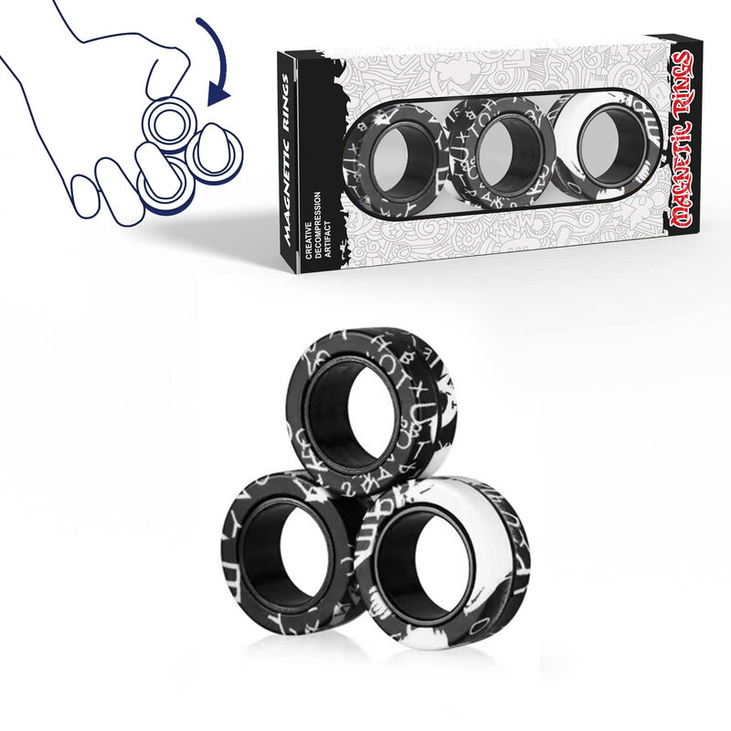 Yishidany 3Pcs Vinger Magnetische Ringen Kleurrijke Fidget Speelgoed Set Volwassen Magneten Spinner Ringen Voor Stress Angst Relief