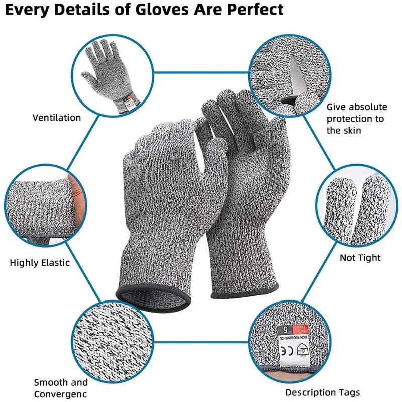 Защитные перчатки с защитой от порезов, высокопрочные многоцелевые перчатки HPPE для промышленного и кухонного садоводства с защитой от царапин и стекла 5 уровня