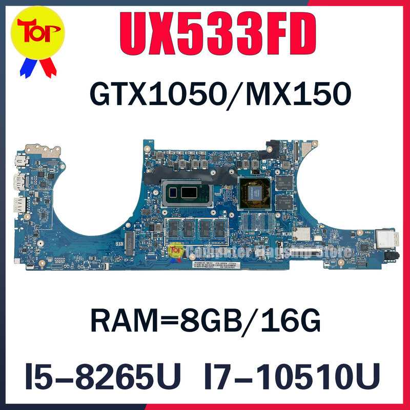 KEFU UX533F 노트북 마더보드, ASUS UX533FD UX533FN UX533FTC U5300F 8G 또는 16G I5-8265U I7-8565U I7-10510U 100% 작동 테스트