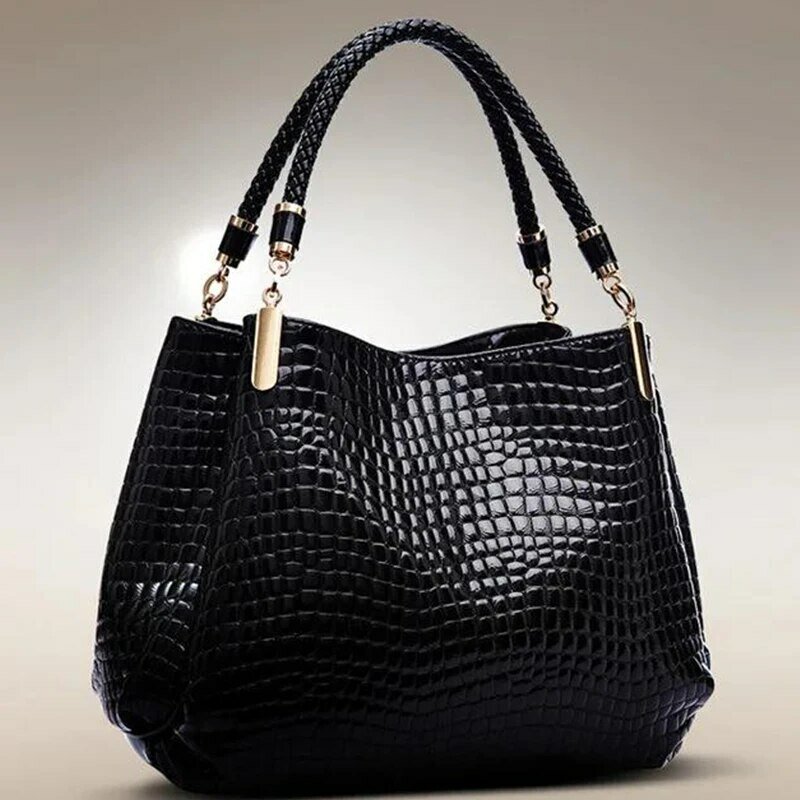 Bolsa de ombro com estampa crocodilo para mulheres sacola de grande capacidade bolsa de rosto brilhante bolsa de ombro de compras diário