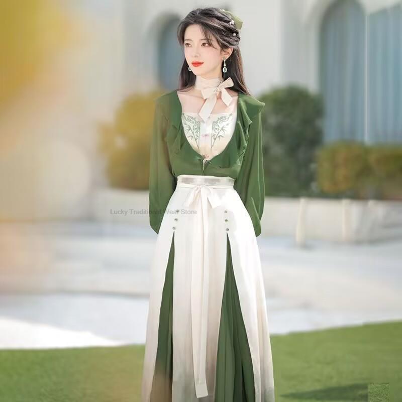 Nowy chiński styl codziennie ulepszony chiński zestaw elementów Retro elegancka damska sukienka Hanfu w stylu narodowym bajkowa długie qipao sukienka