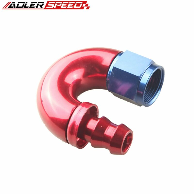 ADLERSPEED 8AN AN8 180 Deg Push-Lock One Pieces Hose End Fitting Red/Blue