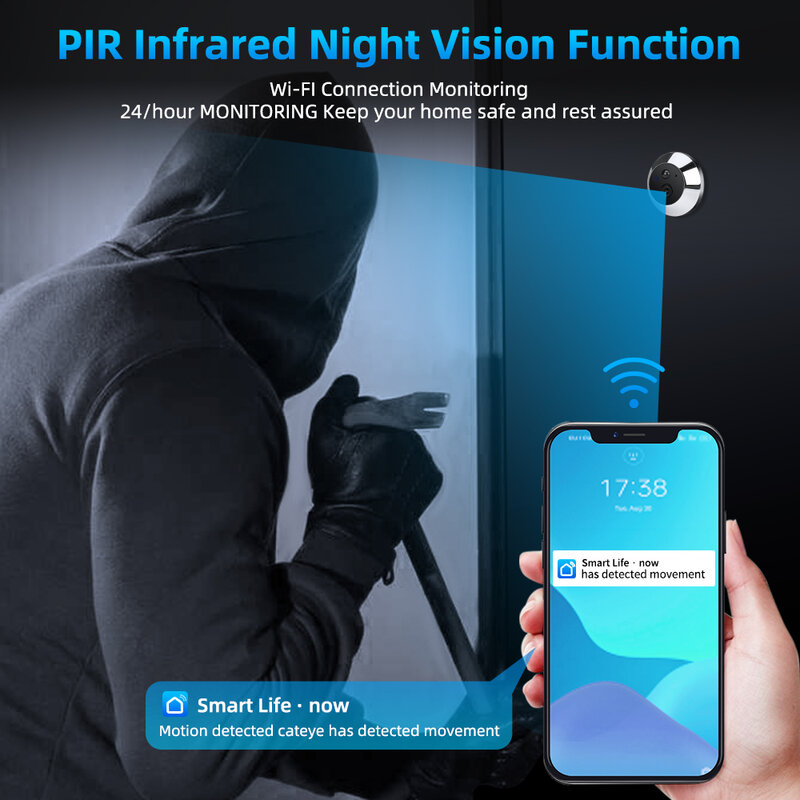 Münpow-Smart Home Tuya WiFi Peephole Camera, Doorbell Camera, 1080P, 4.3 ", PIR Night Vision, Motion Detection, Digital Door Viewer